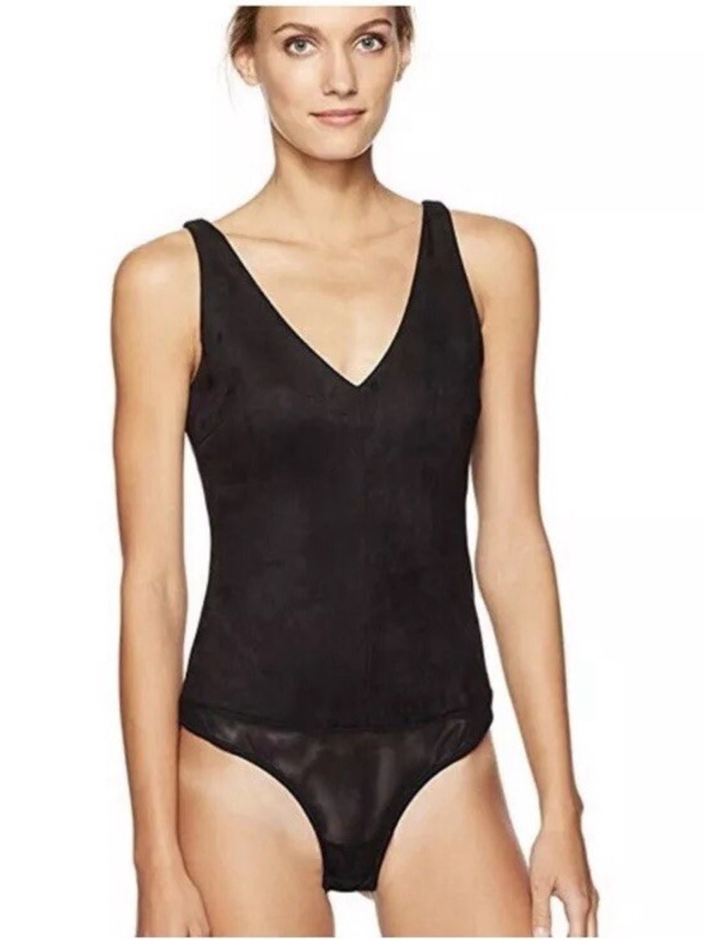 BCBGMAXAZRIA  Black Suede V-Neck Tank Bodysuit